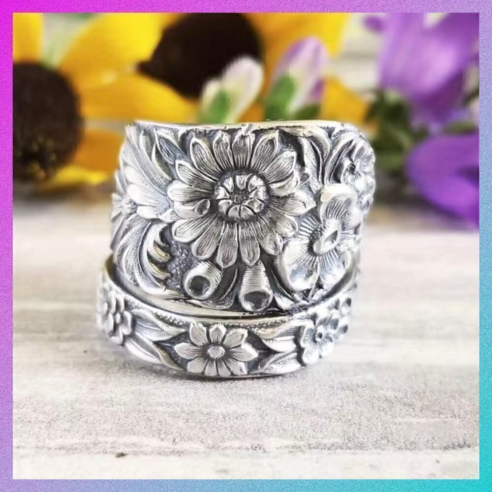 Boho Daisy or Sunflower Adjustable Spoon Ring #1142